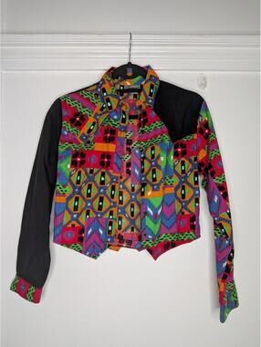 VTG Rough Rider Button Up Shirt Womens Medium Multicolor Western Aztec 90s